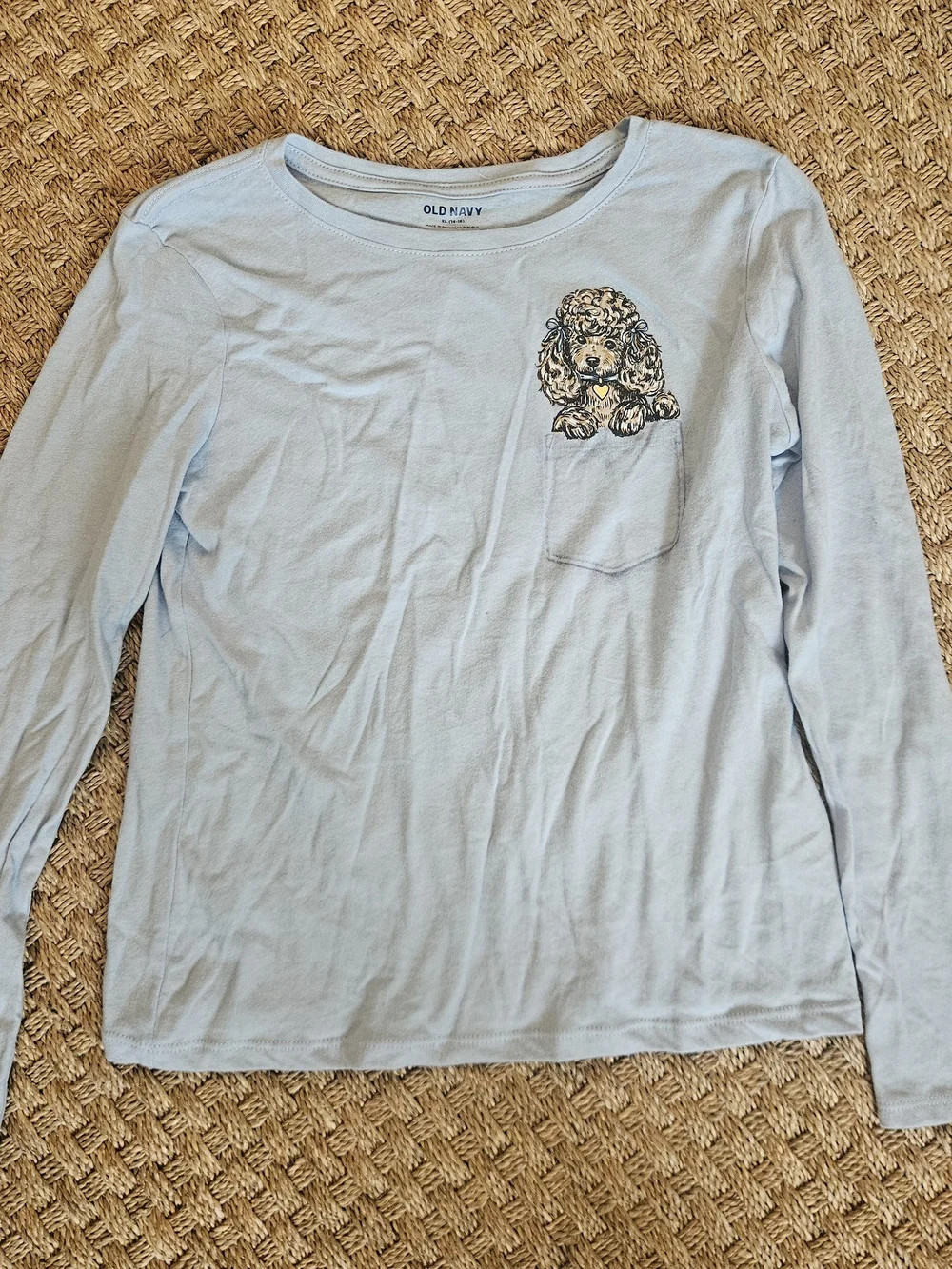 Old Navy Girls Light Blue Long-Sleeve Pocket Tee with Puppy Patch